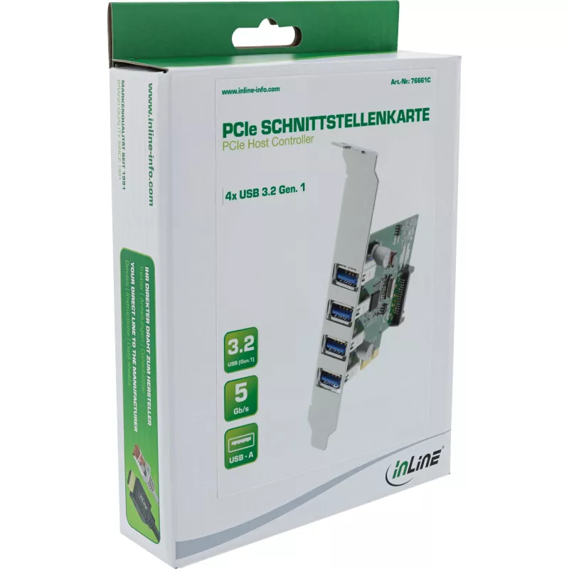 InLine controller host USB 3.0 4 porte PCIe incl. staffa LP e alimentazione ausiliaria 4 pin