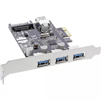 InLine controller host USB 3.0 3+1 porte, PCIe, con connettore di alimentazione SATA e staffa LP