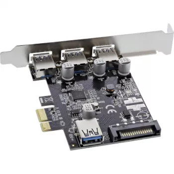 InLine controller host USB 3.0 3+1 porte, PCIe, con connettore di alimentazione SATA e staffa LP