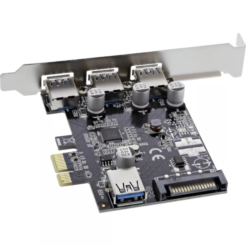 InLine Controller host USB 3.0 a 3+1 porte, PCIe, con alimentazione SATA e staffa LP