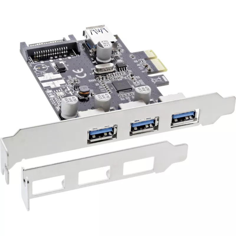 InLine Controller host USB 3.0 a 3+1 porte, PCIe, con alimentazione SATA e staffa LP