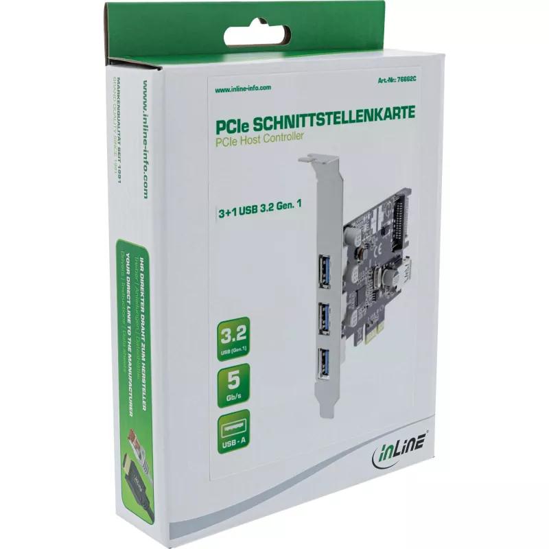 InLine Controller host USB 3.0 a 3+1 porte, PCIe, con alimentazione SATA e staffa LP