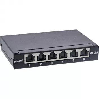 InLine patch panel Cat.6A 0,5U 6 porte, tavolo/parete/guida, nero con protezione antipolvere