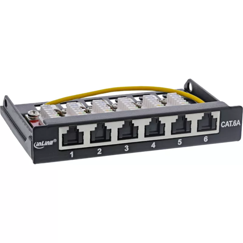 InLine patch panel Cat.6A 0,5U 6 porte, tavolo/parete/guida, nero con protezione antipolvere