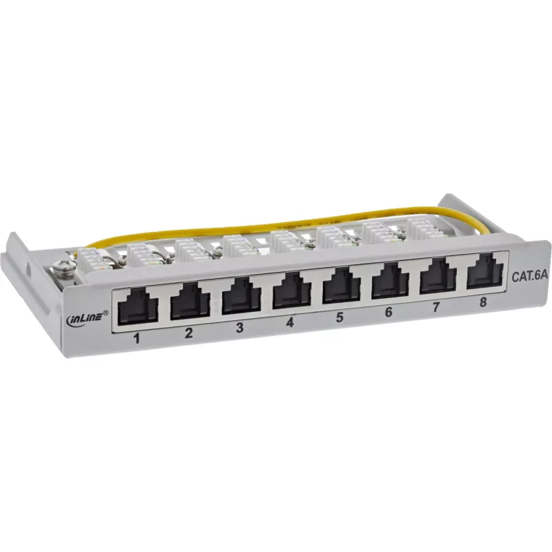 InLine patch panel Cat.6A 0,5HE 8 porte, da tavolo/parete/guida, grigio, protezione antipolvere