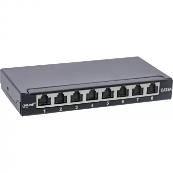 InLine patch panel Cat.6A 0,5U 8 porte, tavolo/parete/guida, nero, protezione antipolvere