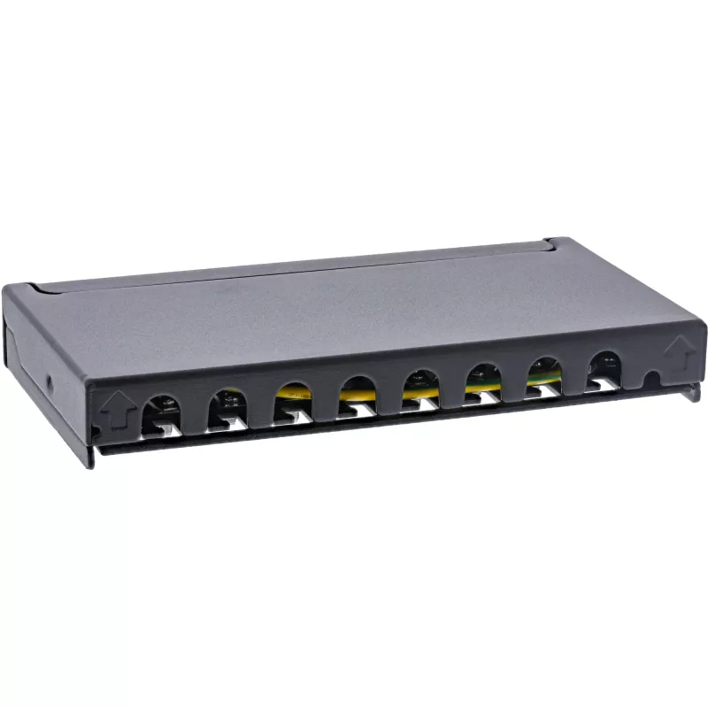 InLine patch panel Cat.6A 0,5U 8 porte, tavolo/parete/guida, nero, protezione antipolvere