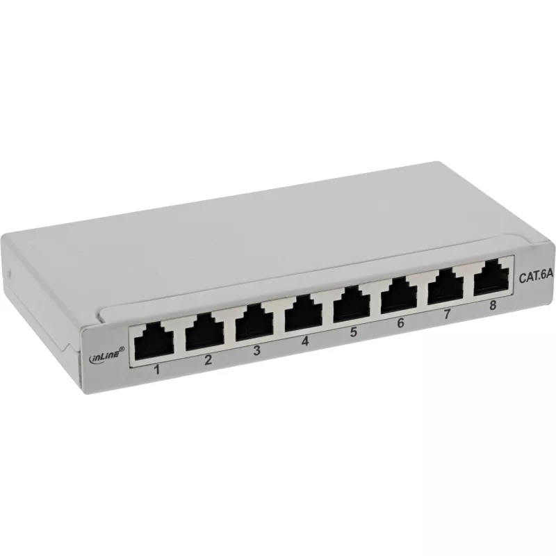 InLine patch panel Cat.6A 0,5HE 8 porte, montaggio da tavolo/parete grigio chiaro RAL7035