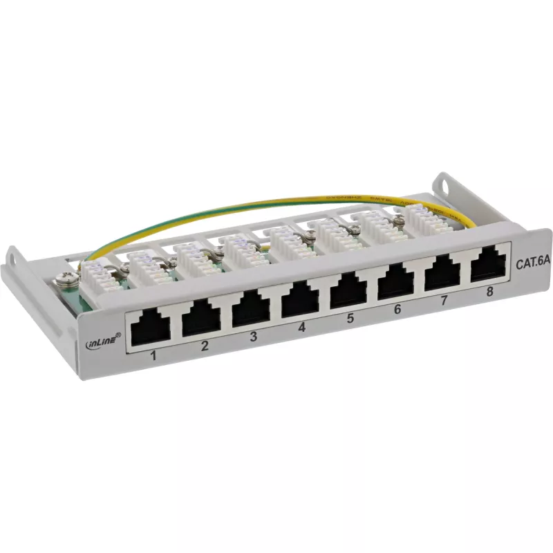 InLine patch panel Cat.6A 0,5HE 8 porte, montaggio da tavolo/parete grigio chiaro RAL7035