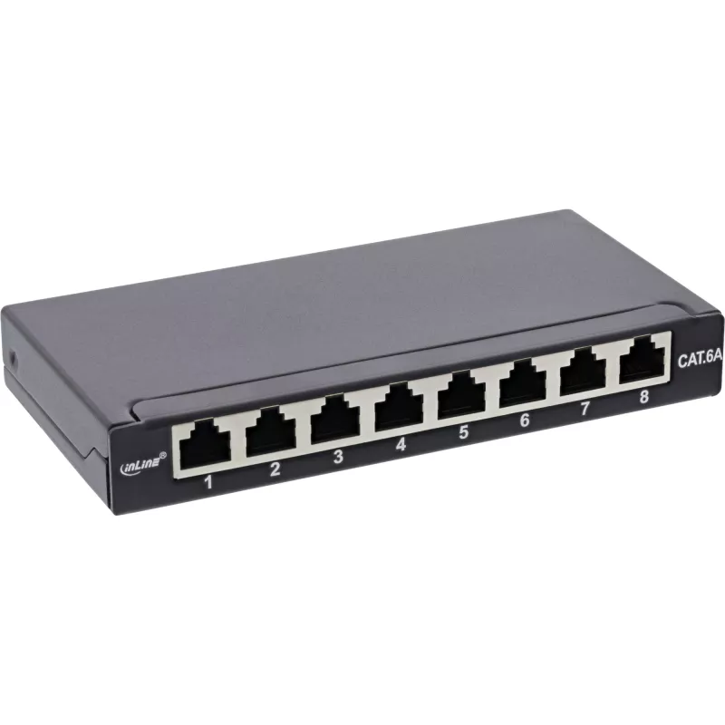 InLine patch panel Cat.6A 0,5HE 8 porte, montaggio da tavolo/parete nero RAL9005