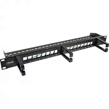 InLine Patchpanel 16 porte, pannello passacavi Keystone con 3 supporti, 19 pollici, 1HE nero