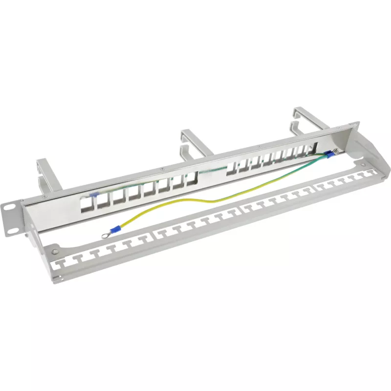 InLine Patch Panel Cat.6A 16 porte, con 3 staffe per gestione cavi, 16 Keystone, 19 pollici, 1HE, grigio