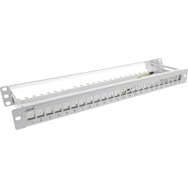 InLine patch panel vuoto con estrazione 19 pollici 24 porte 1U grigio chiaro