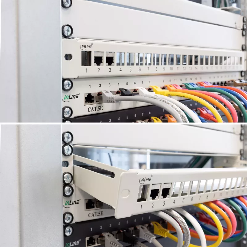 InLine patch panel vuoto con estrazione 19 pollici 24 porte 1U grigio chiaro