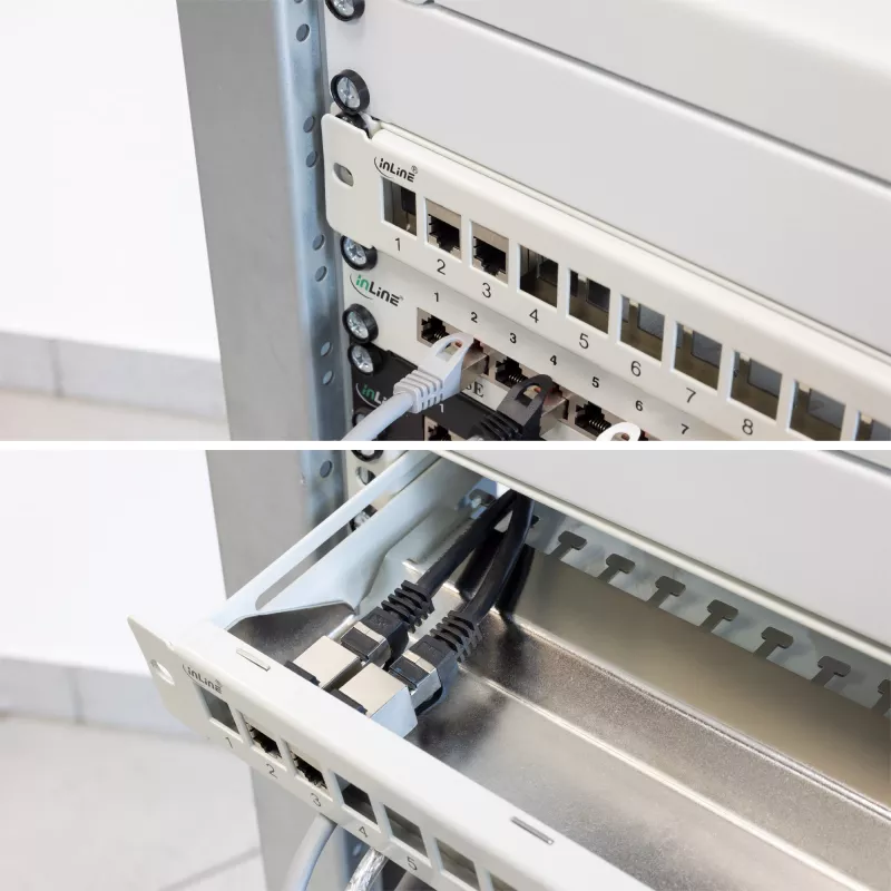 InLine patch panel vuoto con estrazione 19 pollici 24 porte 1U grigio chiaro