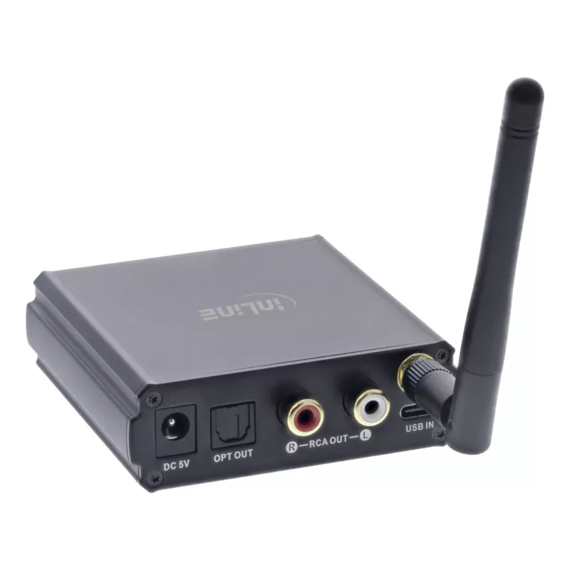 InLine ricevitore HiFi Bluetooth 5.1 e DAC USB con LCD portata 30 m