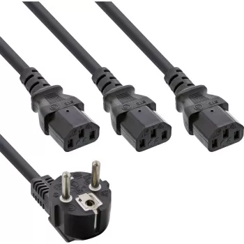 InLine B-16657G Cavo di alimentazione a Y, 1x spina a 3x IEC C13, 1 m, confezione bulk da 20 pezzi