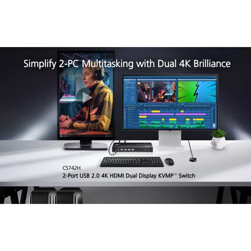 ATEN switch KVMP 2 porte USB 4K HDMI dual-display (cavi inclusi)