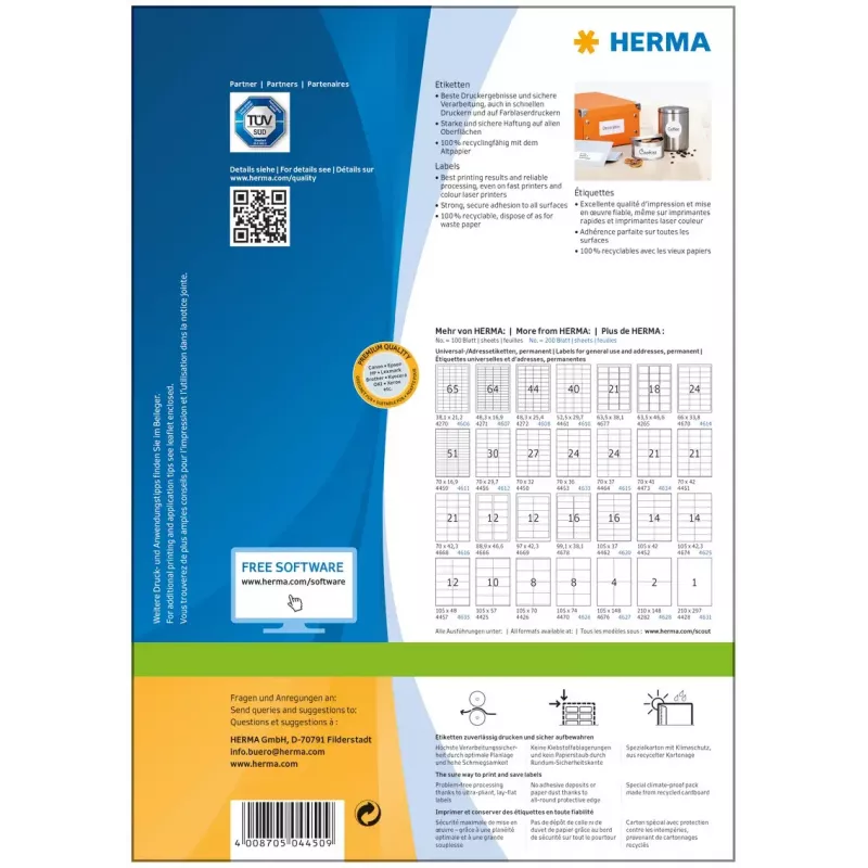 Etichette adesive per stampante HERMA Labels Premium A4 70x32 mm