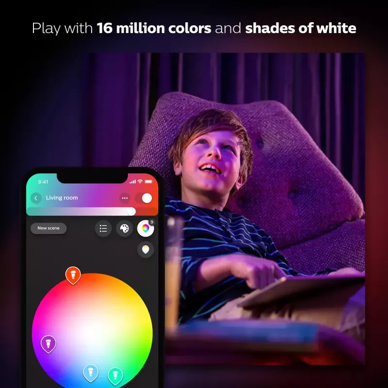 Smart LED Starterkit Philips Hue White and Colour Ambience — 2× E27 11W lampadine, Bluetooth/Zigbee