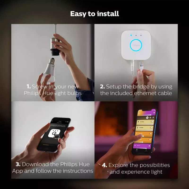 Smart LED Starterkit Philips Hue White and Colour Ambience — 2× E27 11W lampadine, Bluetooth/Zigbee