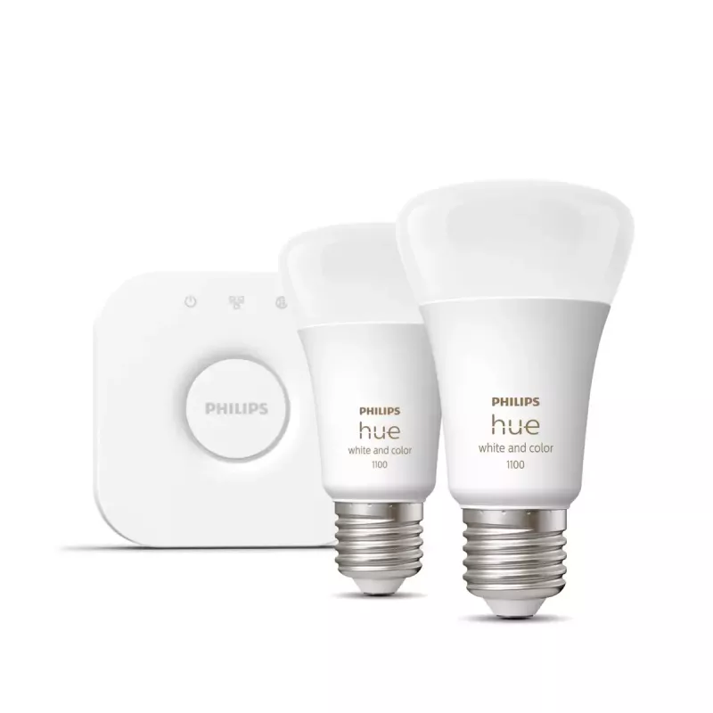 Smart LED Starterkit Philips Hue White and Colour Ambience — 2× E27 11W lampadine, Bluetooth/Zigbee
