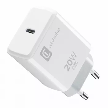 Cellularline Caricabatterie USB-C 20 W – iPhone 8 o più recente Caricabatterie da rete USB-C da 20 W per caricare l'iPhone 8 e i modelli più recenti alla massima velocità