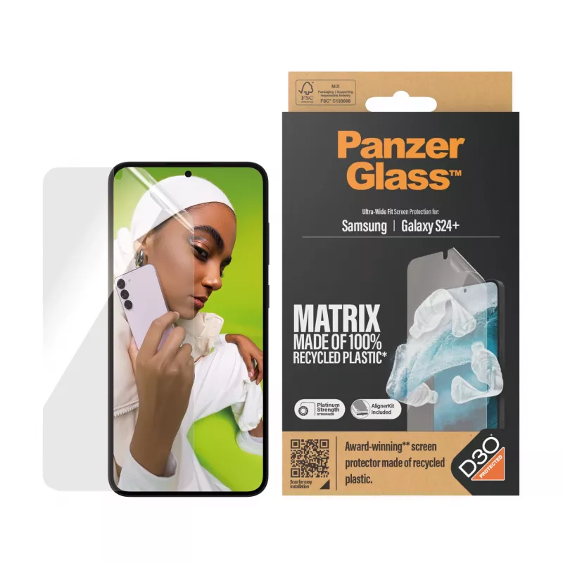 PanzerGlass ® ECO MATRIX protezione display con D3O® Samsung Galaxy S24+ | Vestibilità ultra-wide con AlignerKit