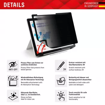 Displex TABLET PRIVACY SAFE filtro privacy rimovibile a 2 vie per iPad 10,2'' (7ª/8ª/9ª gen.)