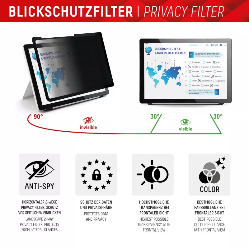Displex TABLET PRIVACY SAFE filtro privacy rimovibile a 2 vie per iPad 10,2'' (7ª/8ª/9ª gen.)