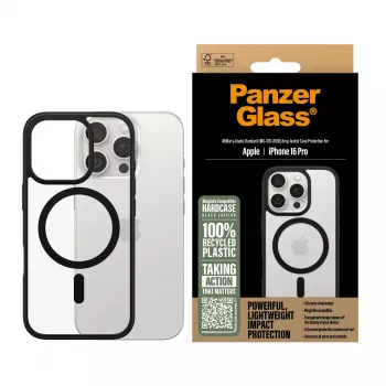 PanzerGlass® HardCase trasparente con MagSafe nero e cornice iPhone 16 Pro