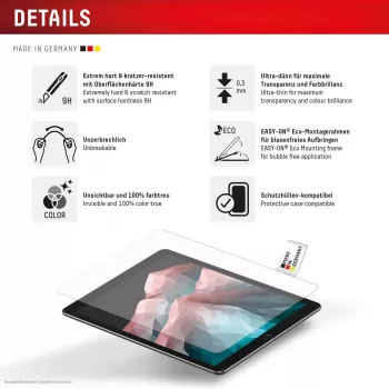 Vetro per tablet Displex (9H) per Samsung Galaxy Tab S10 FE+, cornice di montaggio Eco, infrangibile