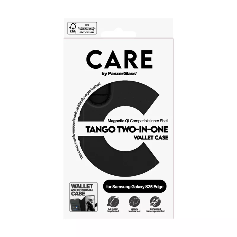 Custodia portafoglio 2-in-1 PanzerGlass CARE™ by ® Tango con compatibilità Qi Samsung S25 Edge