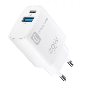 Cellularline Caricabatterie da viaggio a doppia porta per Apple, PD 20W, bianco