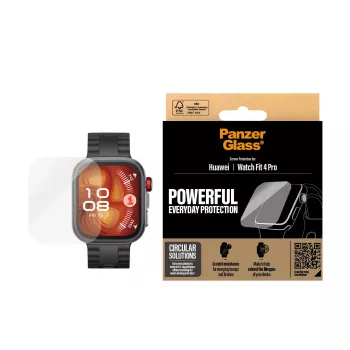 Protezione schermo PanzerGlass per Huawei Watch Fit 4 Pro — vetro temperato, antigraffio, taglio preciso