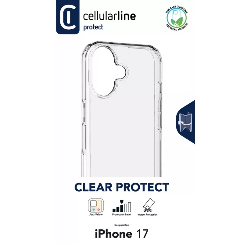 Cellularline Clear Protect – iPhone 17 custodia rigida con bordi in gomma