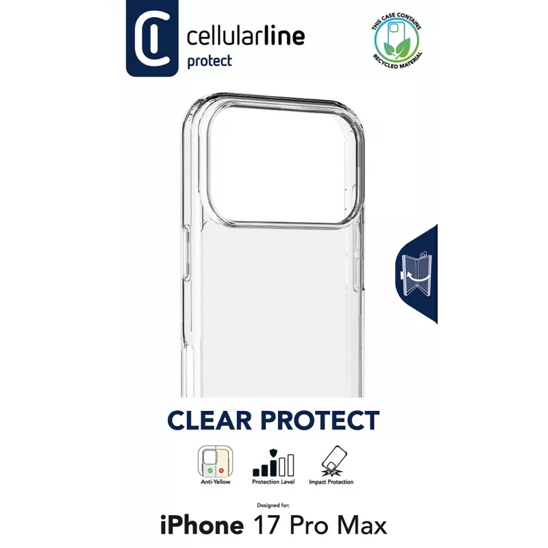 Cellularline Clear Protect - iPhone 17 Pro Max custodia rigida con bordi in gomma