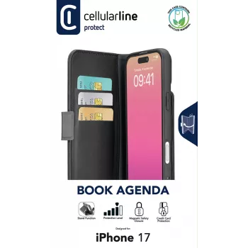 Cellularline Book Agenda – custodia a libro in effetto pelle con chiusura magnetica per iPhone 17