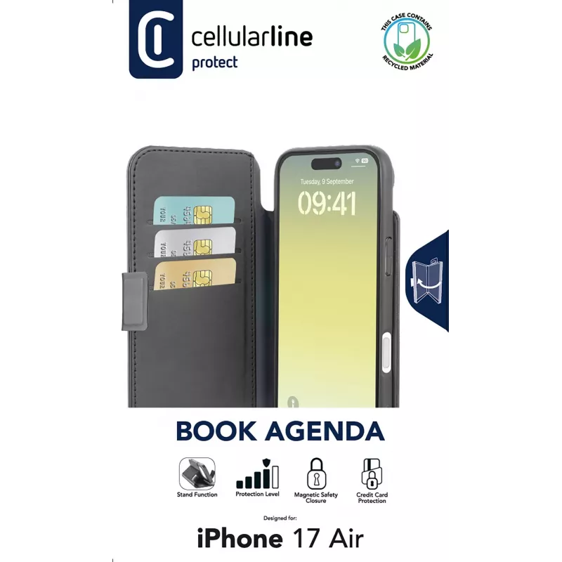 Cellularline Book Agenda – iPhone Air custodia in effetto pelle a libro con chiusura magnetica