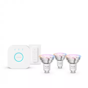 Philips Hue White and Colour Ambience Essential Starterkit: 3 lampadine smart GU10 (345 lm) + interruttore dimmer