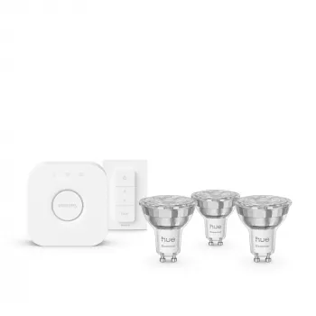 Philips Hue White and Colour Ambience Essential Starterkit: 3 lampadine smart GU10 (345 lm) + interruttore dimmer
