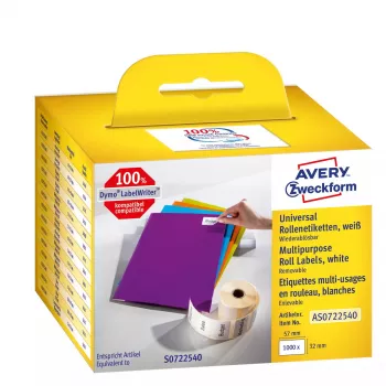Avery AS0722540 etichette rettangolari adesive rimovibili — 32 × 57 mm, bianco, 1000 pezzi