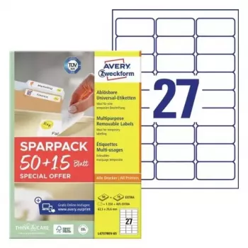 Etichetta per stampante adesiva AVERY L4737REV-65 bianca 6,35 x 2,96 cm