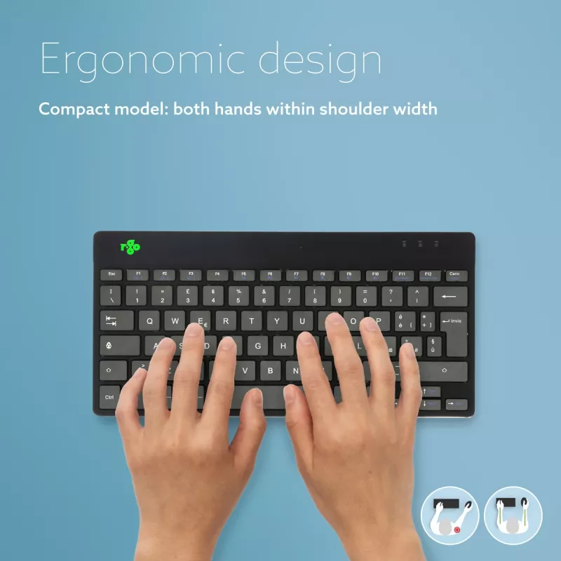 R-Go Tools tastiera ergonomica R-Go Compact Break, tastiera compatta con software per pause, QWERTY (IT), Bluetooth, nero