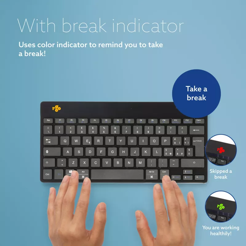 R-Go Tools tastiera ergonomica R-Go Compact Break, tastiera compatta con software per pause, QWERTY (IT), Bluetooth, nero
