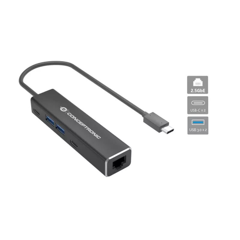 Conceptronic ABBY14B Adattatore Ethernet 2.5G USB 3.2 Gen 1 con hub USB, 2.5GbE, USB-A x 2, USB-C x 2