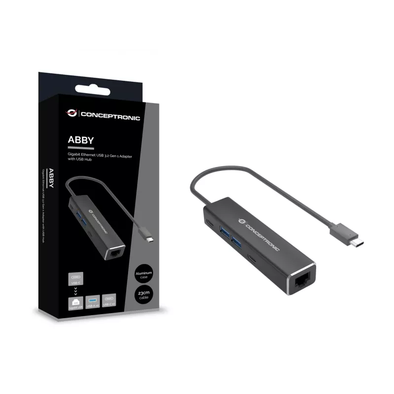 Conceptronic ABBY14B Adattatore Ethernet 2.5G USB 3.2 Gen 1 con hub USB, 2.5GbE, USB-A x 2, USB-C x 2