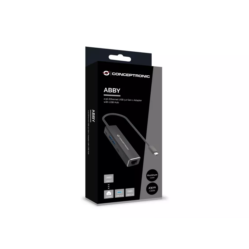 Conceptronic ABBY14B Adattatore Ethernet 2.5G USB 3.2 Gen 1 con hub USB, 2.5GbE, USB-A x 2, USB-C x 2