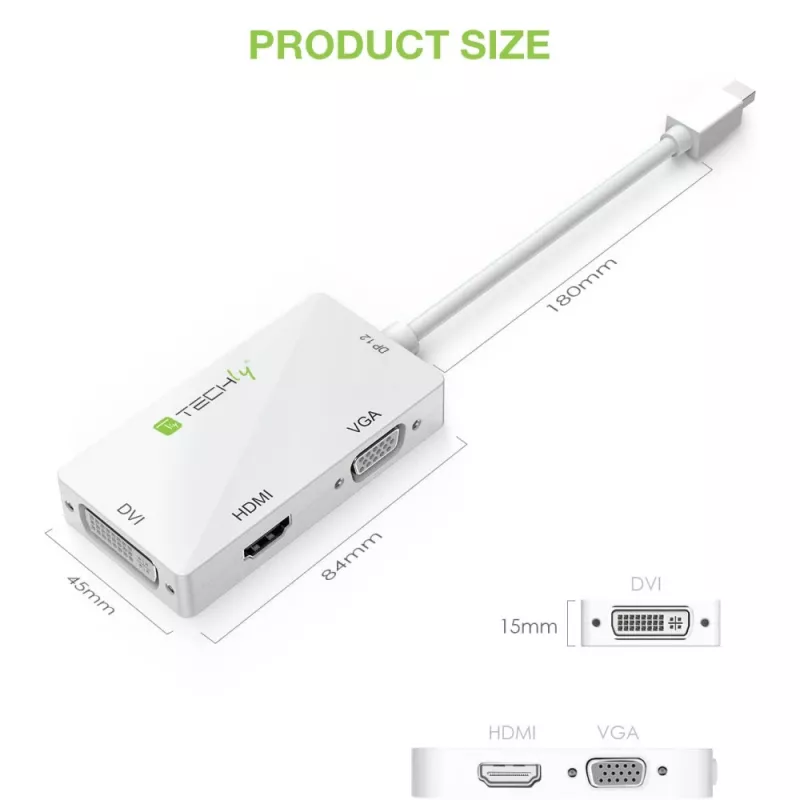 Techly adattatore 3 in 1 Mini DisplayPort (Thunderbolt) a HDMI / DVI / VGA IADAP MDP-COMBOF12