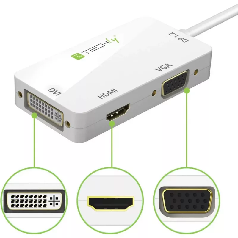 Techly adattatore 3 in 1 Mini DisplayPort (Thunderbolt) a HDMI / DVI / VGA IADAP MDP-COMBOF12